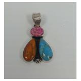 Sterling Silver Multicolored Stone Inlay Pendant