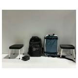 (2) Cosco Step Stools, Nike Backpack, Rubbermaid Case, and Binoculars