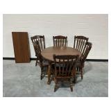 Wooden Dining Table, (4) Chairs, and Leaf