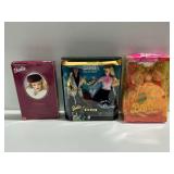 Mattel Barbie Dolls with Boxes Including Victorian Ice Skater, Barbie Loves Elvis, and Happy Birthday Barbie