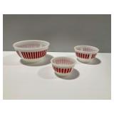 (3) Hazel Atlas Milk Glass Bowls with Red Stripes