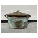 Copper Wash Boiler with Lid and Wooden Handles