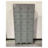 3-Unit Gray Metal Locker Set with 18 Compartments...see description and photos