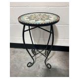 Round Mosaic Accent Table with Wrought Iron Base