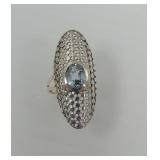 Sterling Silver Blue Topaz Filigree Cocktail Ring Size 8