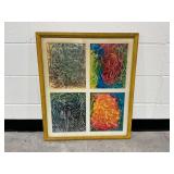 4-Panel Abstract Expressionist Mixed Media Artwork Framed