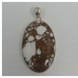 Oval White Buffalo and Sterling Silver Pendant