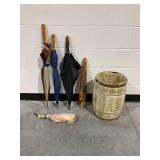 Umbrellas and Wooden Barrel Holder