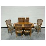 Dining Set with Oval Table, (3) Leaf Extensions, and (6) Caned Back Chairs