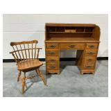 Wooden Roll Top Desk and Swivel Chair