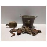 Industrial Galvanized Tub with Wooden Pulley and Ropes