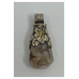 Raw Mineral Pendant with Ornate Metal Bail