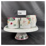 Floral Ceramic Pedestal Server and Mugs