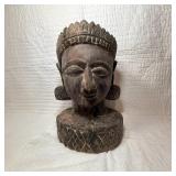 Hand-Carved Wooden Buddha Head Sculpture