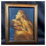 Framed Oil Painting of Embracing Couple