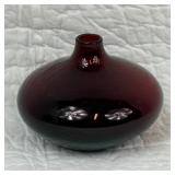 Round Ruby Red Hand-Blown Glass Vase