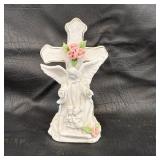 Porcelain Cross Figurine with Floral Details