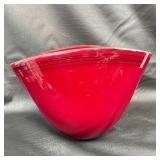 Red Glass Bowl With Black Stripes