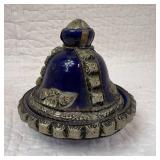 Handmade Moroccan Fez Pottery With Metal Overlay