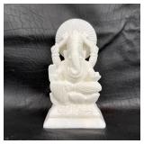 White Ganesha Idol in Carved Stone