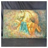 Oil Painting Depicting Figure with Horse