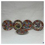 Five Hand-Painted Floral Plates