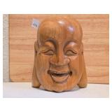 Hand-Carved Wooden Smiling Buddha Head