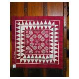 Handmade Red and White Textile Square