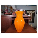 Orange Glass Vase with Fluted Rim