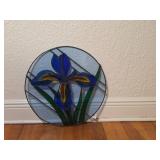 Round Stained Glass Panel with Iris Design