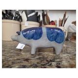 Blue and Gray Ceramic Pig Figurine