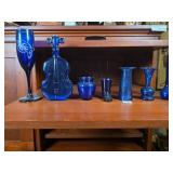 Seven Cobalt Blue Glass Vessels