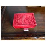Red Carved Box With Contents