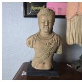 Stone Buddha Bust on Black Base