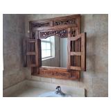 Carved Wooden Mirror With Shutters