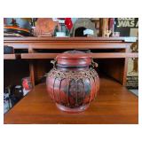 Handcrafted Wooden Lidded Jar with Woven Detail