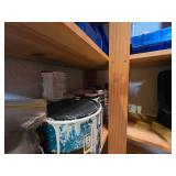 Wooden Shelving Unit With Paint Supplies