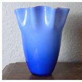 Blue Ruffled Edge Glass Vase