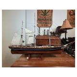 Wooden Model Sailing Ship with Stand