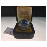 Panetta Ring w/ Blue Cabochon & Clear Stone