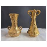 Gold - Tone Ceramic Vases - Pair