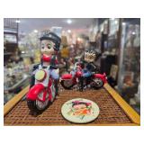 Two Betty Boo Figurines on Red Motorcycles w/ a