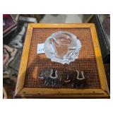 1960 Crystal Glass Ashtray & Two Elephant