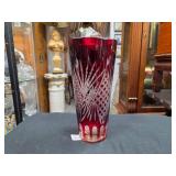 Red Cut Glass Vase - Etched Design