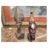 Hand - Carved Wood Tribal Bust Sculptures - Pair