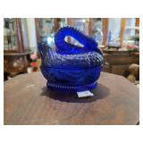 Cobalt Blue Glass Swan - Shaped Lidded Dish