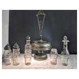 Metal Cruet Stand w/ Glass Spice Bottles