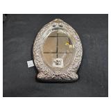Ornate Silver - toned Framed Mirror - Oval Shaped