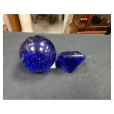 Cobalt Blue Glass Sphere & Faceted Gem