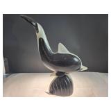 Polished Black & White Stone Dolphin on seashell